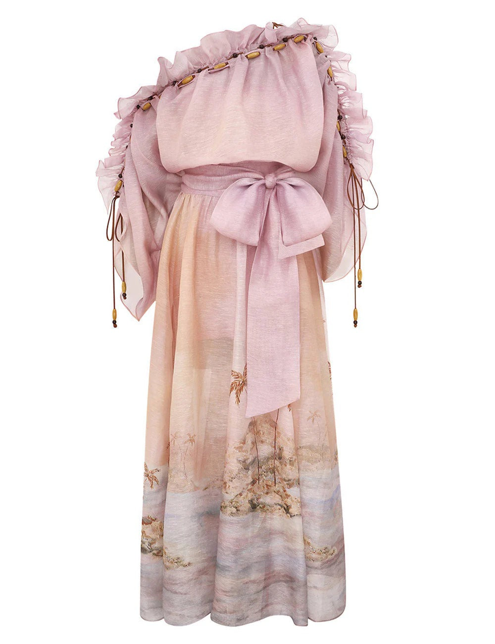 ZIMMER SILK MIDI DRESS IN PASTEL BLUE-GREEN AND LIGHT PURPLE